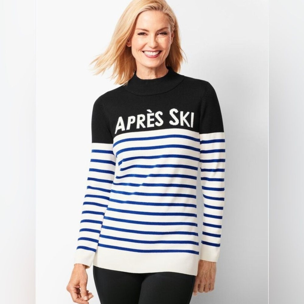 Talbots Size XL Apres Ski Striped Mockneck Long Sleeve Sweater Outdoors